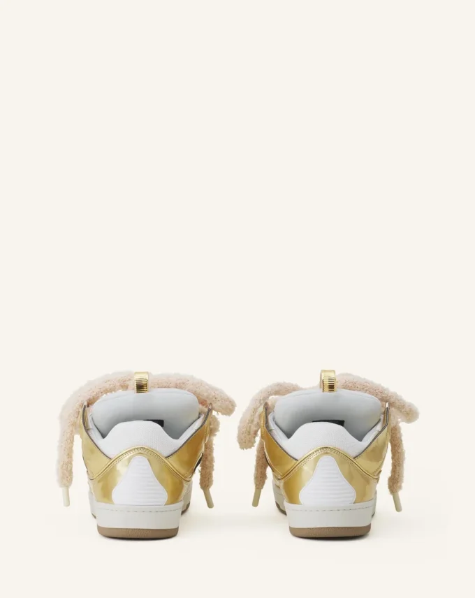 Curb Metallic Leather Sneakers med mesh-skosnören Curb Metallic Leather Sneakers med mesh-skosnören