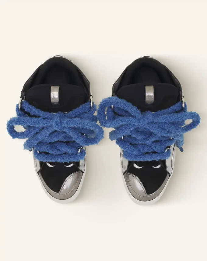 Curb Metallic Leather Sneakers med mesh-skosnören Curb Metallic Leather Sneakers med mesh-skosnören