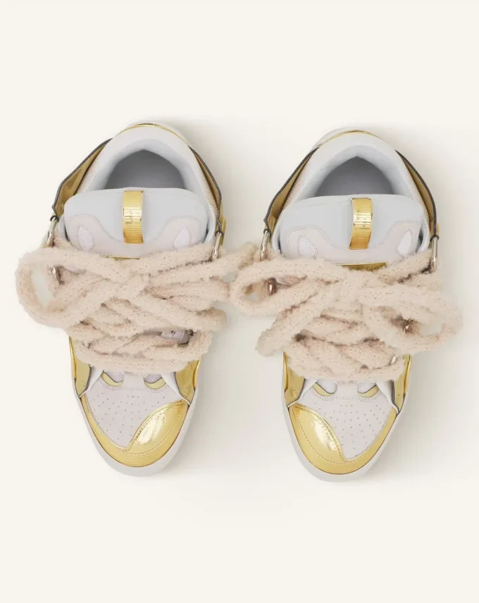 Curb Metallic Leather Sneakers med mesh-skosnören Curb Metallic Leather Sneakers med mesh-skosnören