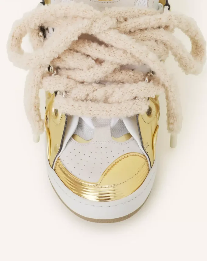 Curb Metallic Leather Sneakers med mesh-skosnören Curb Metallic Leather Sneakers med mesh-skosnören