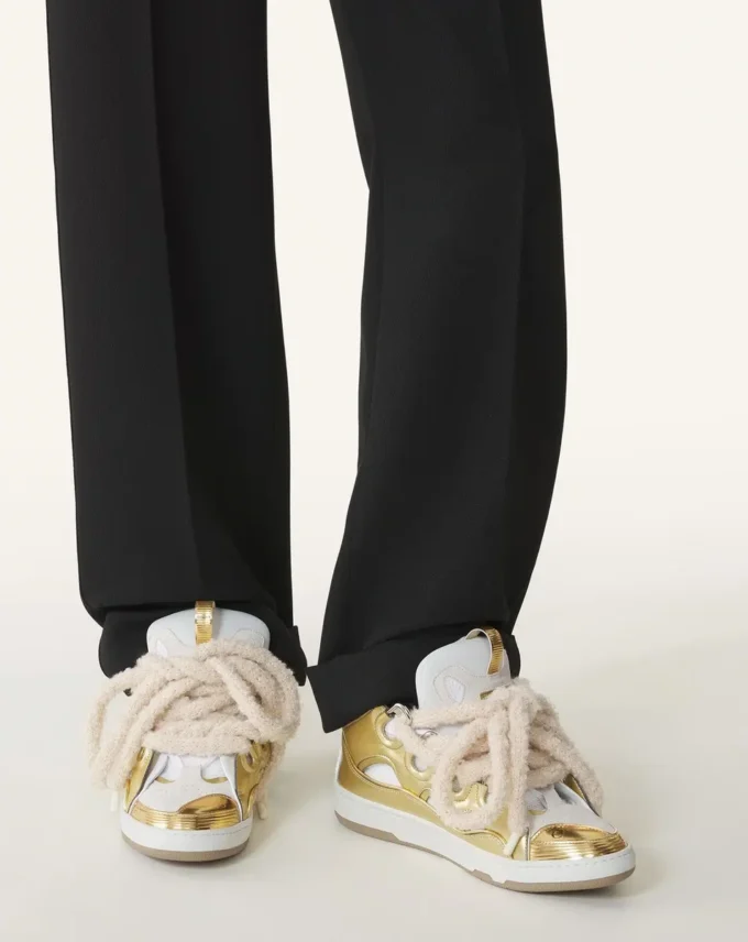 Curb Metallic Leather Sneakers med mesh-skosnören Curb Metallic Leather Sneakers med mesh-skosnören