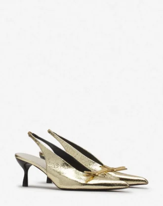 Lanvin Bow Slingback Pumps i krackelerat metalliskt läder Lanvin Bow Slingback Pumps i krackelerat metalliskt läder