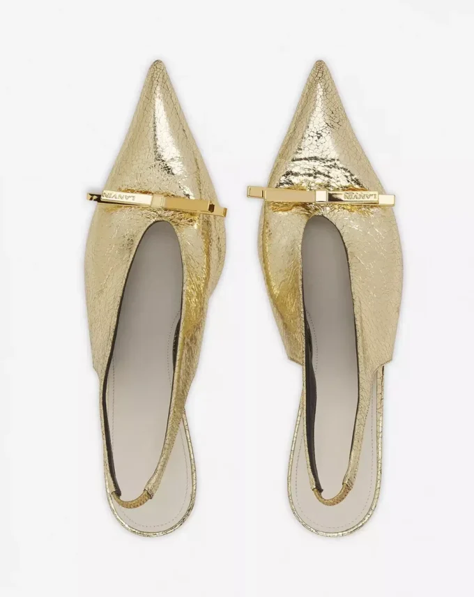Lanvin Bow Slingback Pumps i krackelerat metalliskt läder Lanvin Bow Slingback Pumps i krackelerat metalliskt läder