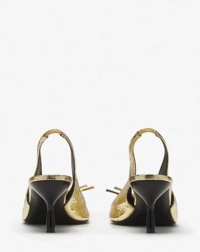 Lanvin Bow Slingback Pumps i krackelerat metalliskt läder Lanvin Bow Slingback Pumps i krackelerat metalliskt läder