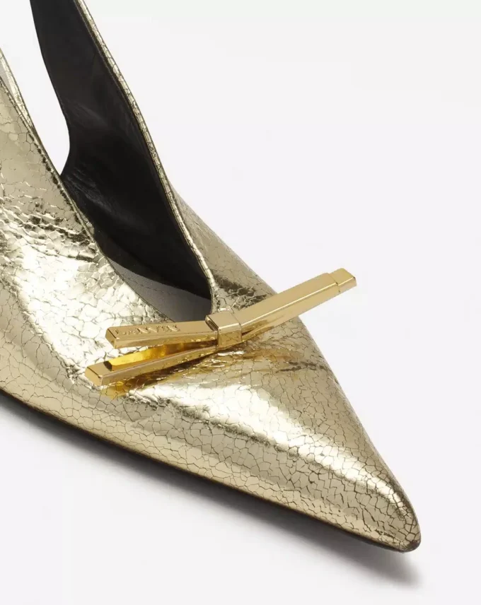 Lanvin Bow Slingback Pumps i krackelerat metalliskt läder Lanvin Bow Slingback Pumps i krackelerat metalliskt läder