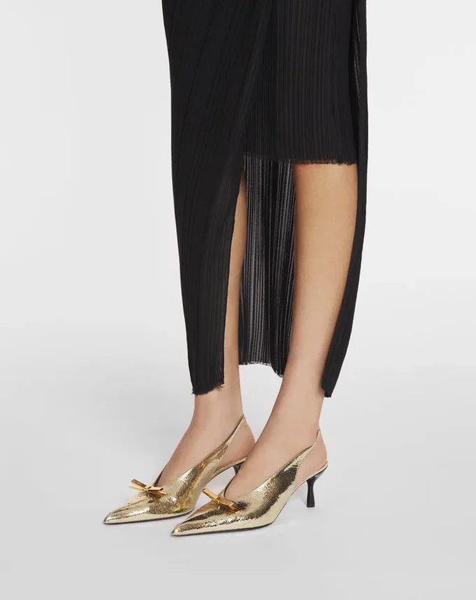 Lanvin Bow Slingback Pumps i krackelerat metalliskt läder Lanvin Bow Slingback Pumps i krackelerat metalliskt läder
